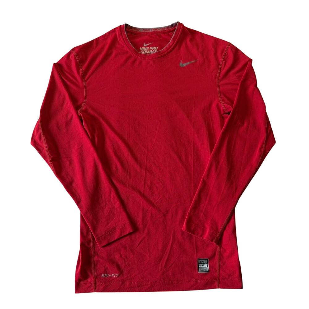 Nike Pro Combat Shirt Large Red Dri Fit Compression Performance Athletic